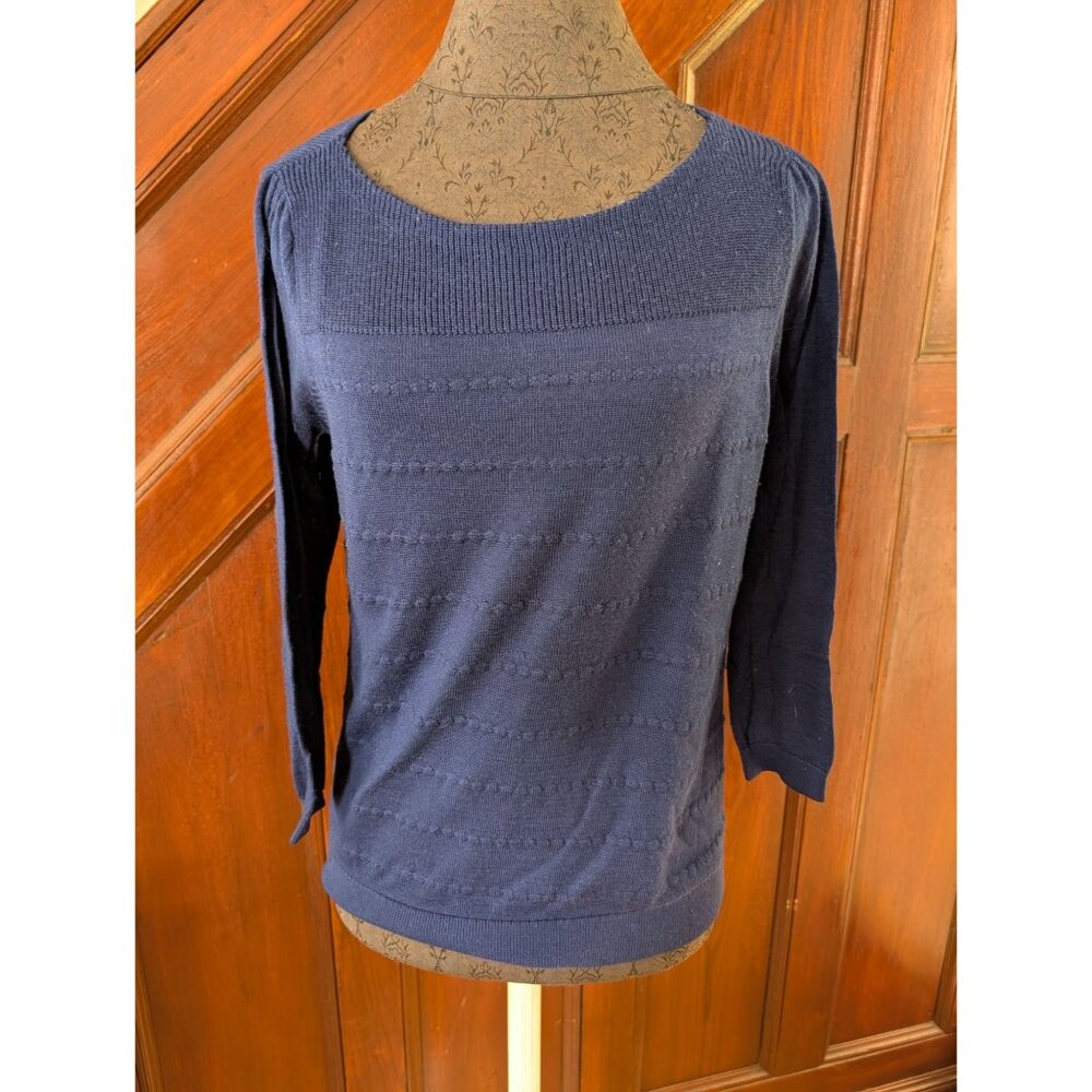 Loft Womens Royal Blue Textured 3/4 Sleeve Sweater Medium Lightweight Wool